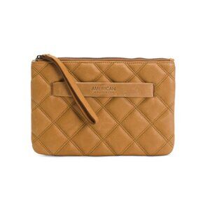 AMERICAN LEATHER CO. Cafe Latte Leather Emerson Quilted Wristlet Clutch